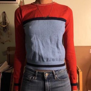 orange blue and black color block sweater